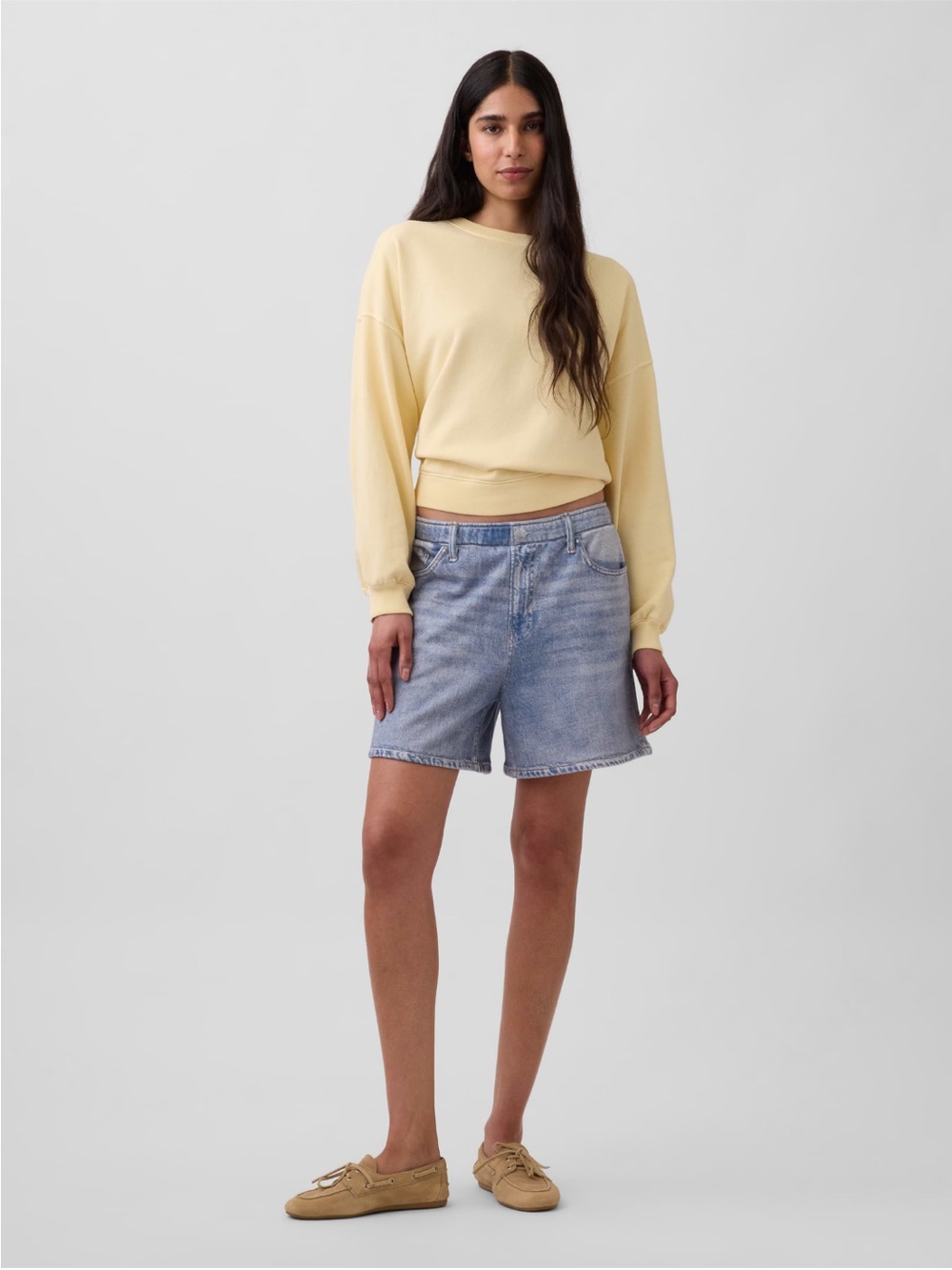 GAP 5” mid rise printed knit denim easy shorts